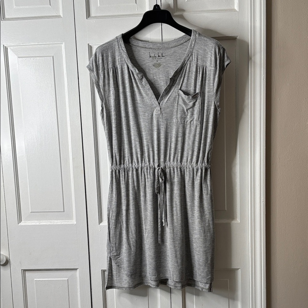 Nicole Miller Light Heather Gray Logo tee Dress sz M